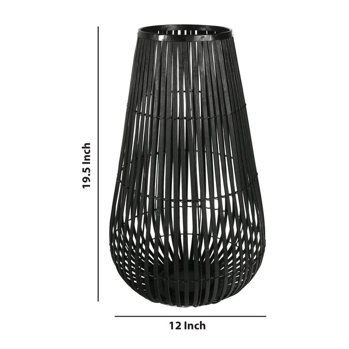 Tear Drop Shaped Open Caged Metal Frame Lantern with Weaving, Large, Black