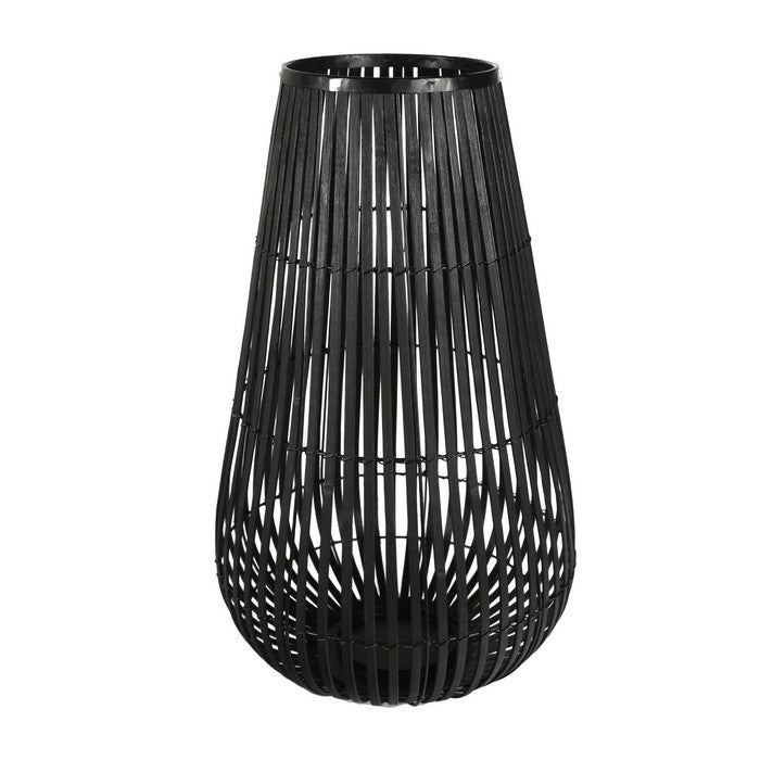 Tear Drop Shaped Open Caged Metal Frame Lantern with Weaving, Large, Black