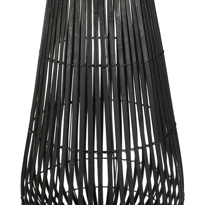 Tear Drop Shaped Open Caged Metal Frame Lantern with Weaving, Medium, Black