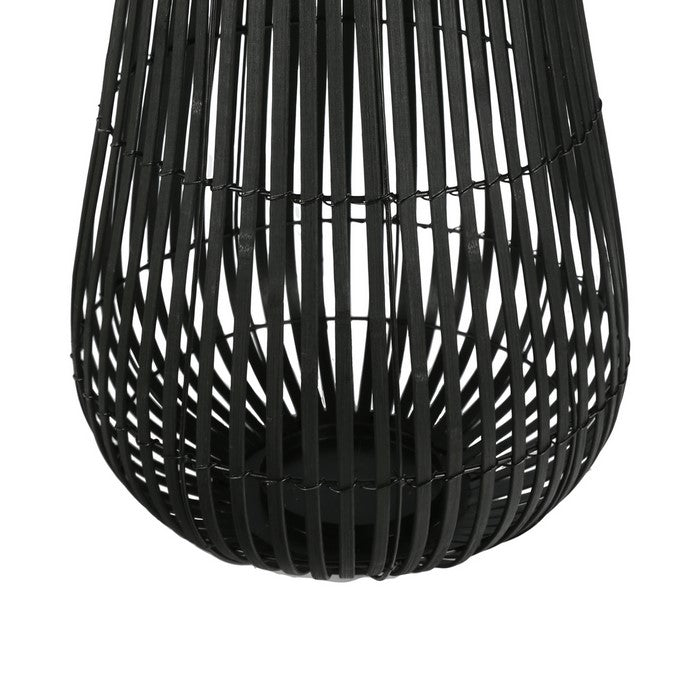 Tear Drop Shaped Open Caged Metal Frame Lantern with Weaving, Medium, Black