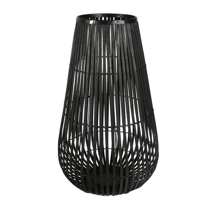 Tear Drop Shaped Open Caged Metal Frame Lantern with Weaving, Medium, Black