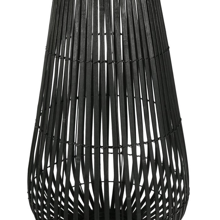 Tear Drop Shaped Open Caged Metal Frame Lantern with Weaving, Small, Black