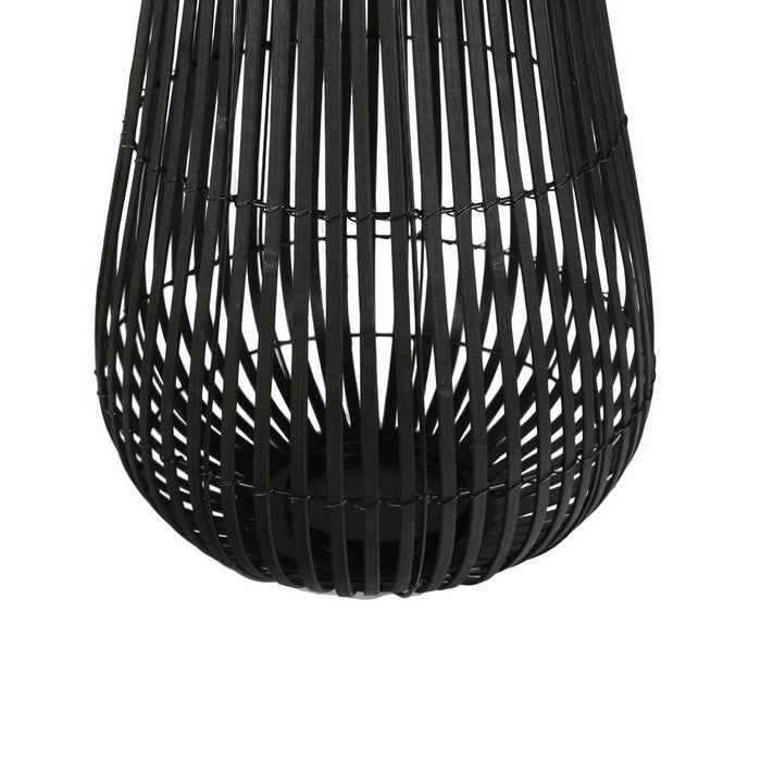 Tear Drop Shaped Open Caged Metal Frame Lantern with Weaving, Small, Black