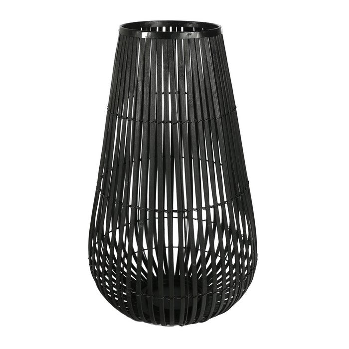 Tear Drop Shaped Open Caged Metal Frame Lantern with Weaving, Small, Black