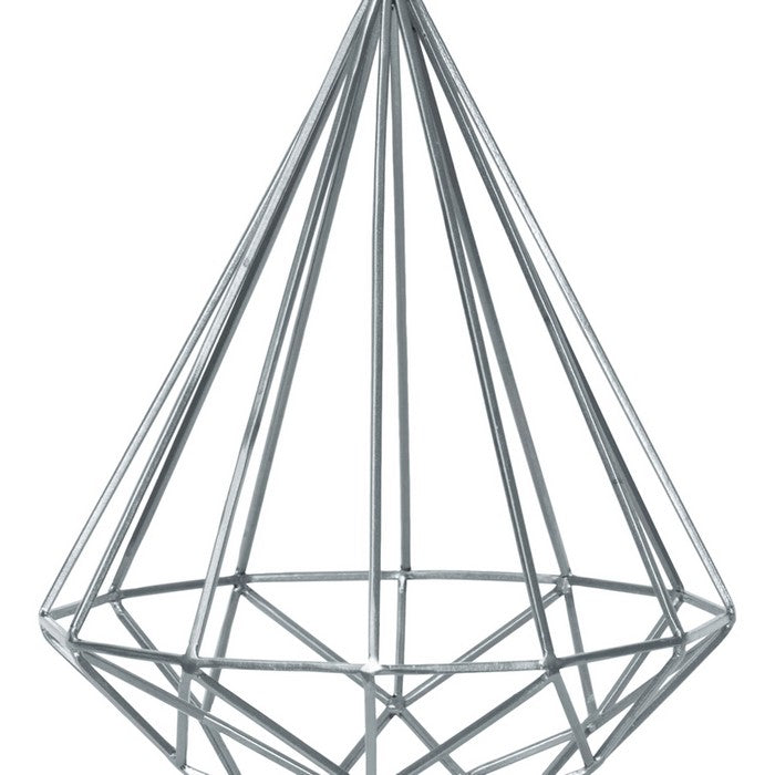 Metal Frame Pyramidal Sculpture with Tapered Bottom, Small, Silver