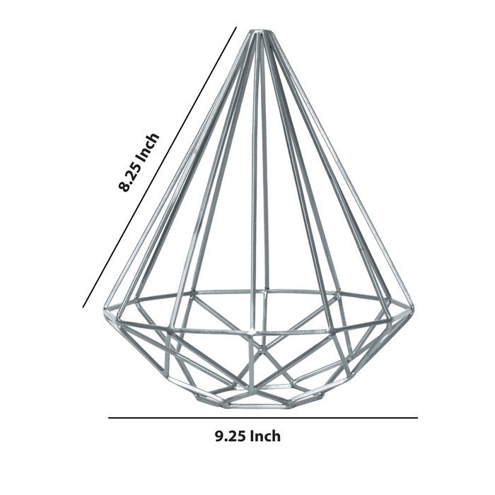 Metal Frame Pyramidal Sculpture with Tapered Bottom, Small, Silver