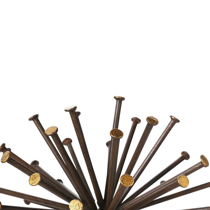 Round Sea Urchin Design Metal Sculpture, Large, Dark Brown and Gold