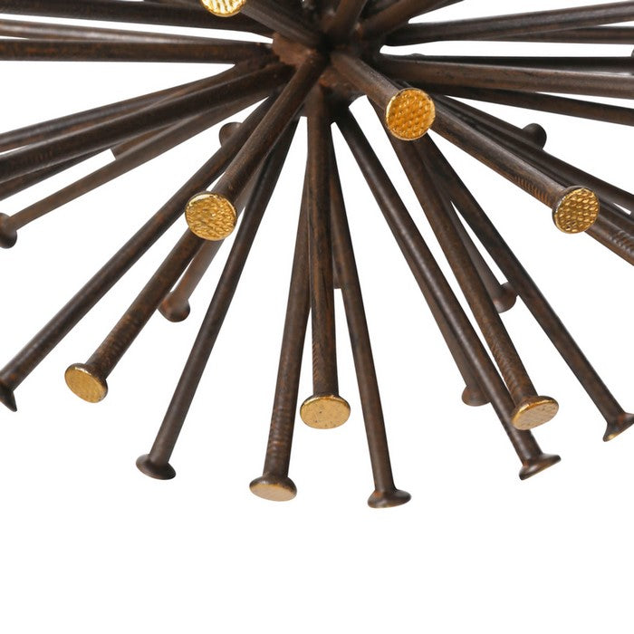 Round Sea Urchin Design Metal Sculpture, Large, Dark Brown and Gold
