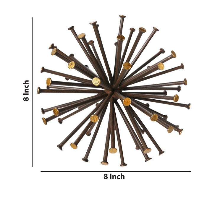 Round Sea Urchin Design Metal Sculpture, Large, Dark Brown and Gold