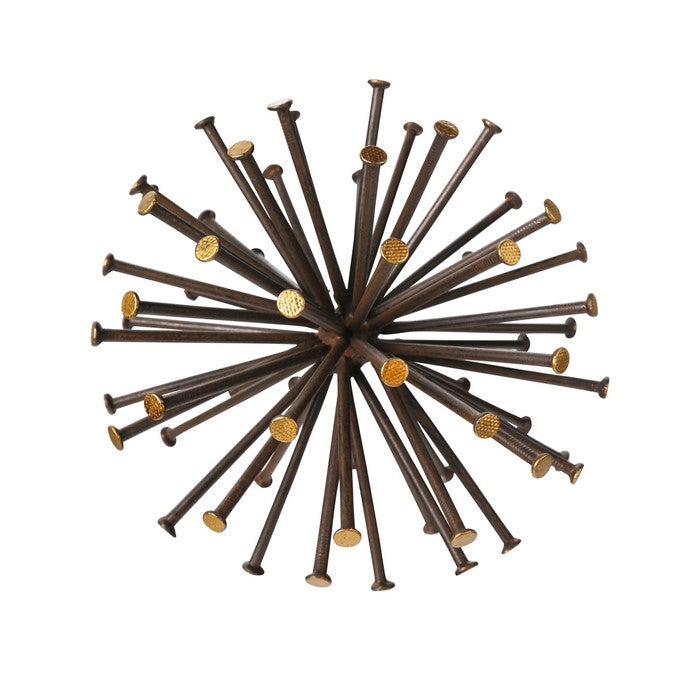 Round Sea Urchin Design Metal Sculpture, Large, Dark Brown and Gold