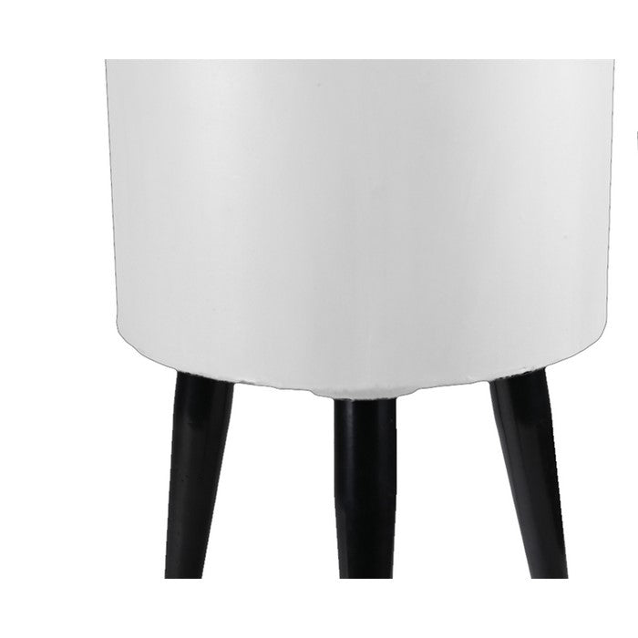 Round Fiberstone Planter with Tripod Tapered Legs, Set of 3, White and Black