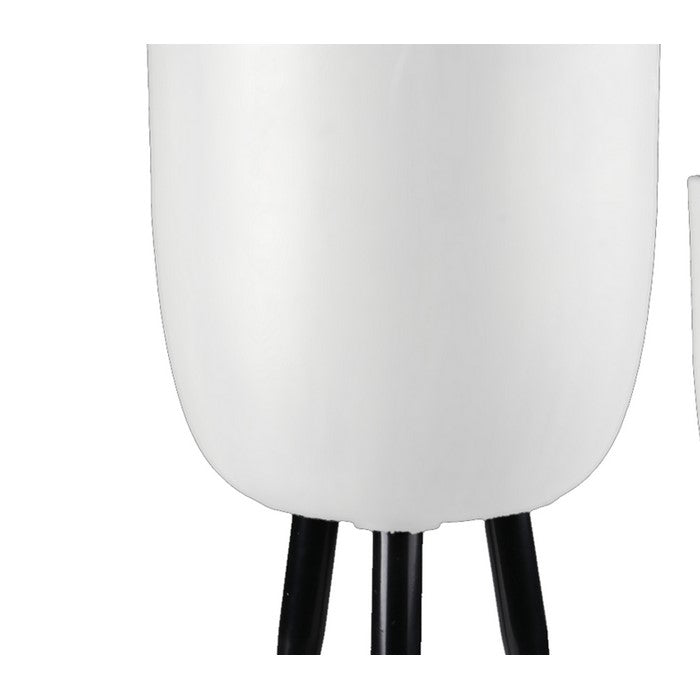 Round Cup Shaped Planter with Tripod Tapered Legs, Set of 3,White and Black