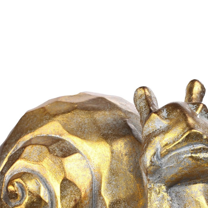 Fiberstone Snail Sculpture with Hammer Design, Distressed Gold