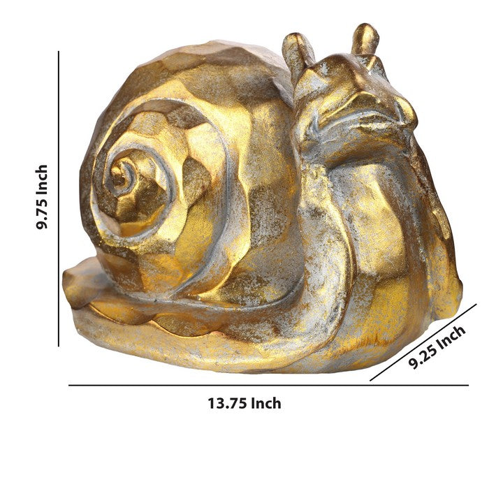 Fiberstone Snail Sculpture with Hammer Design, Distressed Gold