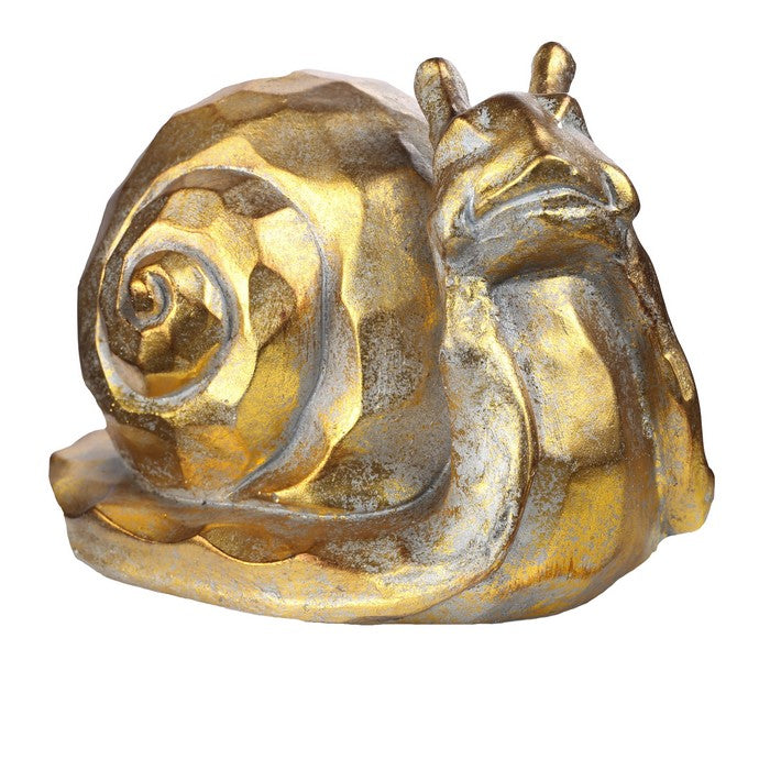 Fiberstone Snail Sculpture with Hammer Design, Distressed Gold
