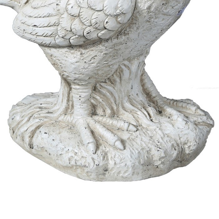 Decorative Fiberstone Long Tail Standing Rooster Figurine, Distressed Cream