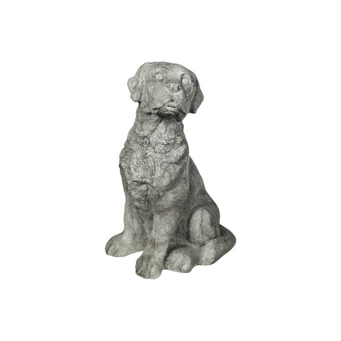 Border Terrier Dog Fiberstone Figurine in Sitting Position, Distressed Gray