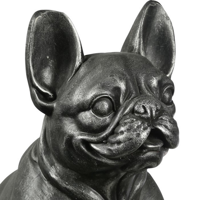Fiberstone French Bulldog Figurine in Sitting Position, Distressed Black