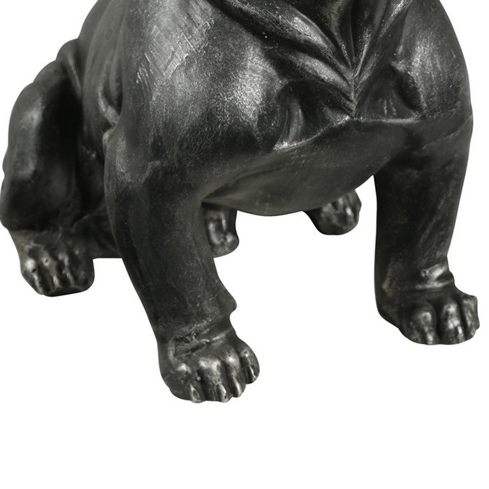 Fiberstone French Bulldog Figurine in Sitting Position, Distressed Black