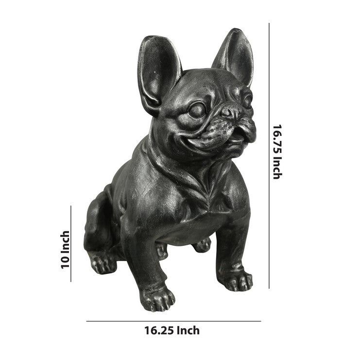 Fiberstone French Bulldog Figurine in Sitting Position, Distressed Black