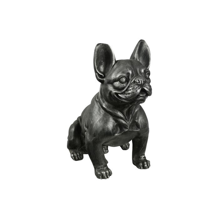 Fiberstone French Bulldog Figurine in Sitting Position, Distressed Black