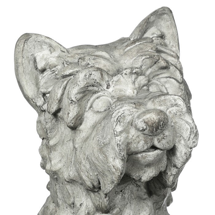 Nowwich Terrier Dog Fiberstone Figurine in Sitting Position,Distressed Gray