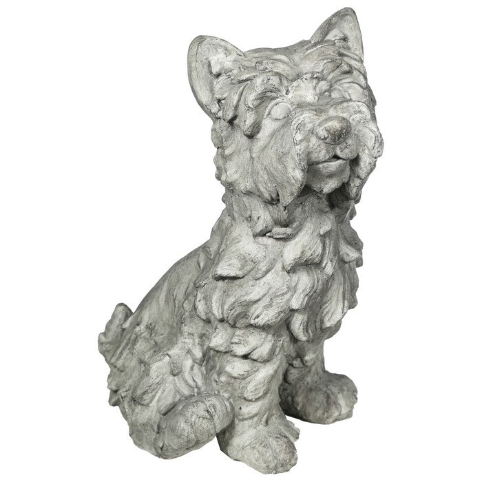 Nowwich Terrier Dog Fiberstone Figurine in Sitting Position,Distressed Gray