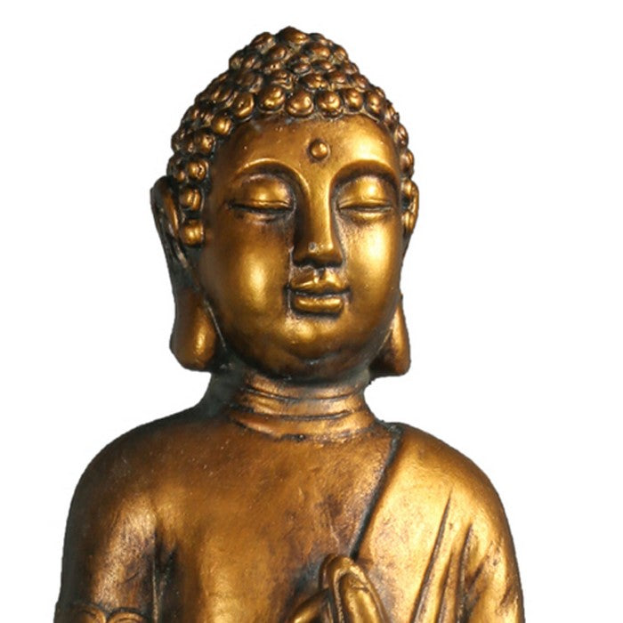 Standing Buddha Fiberstone Figurine with Vitarka Mudra, Distressed Gold