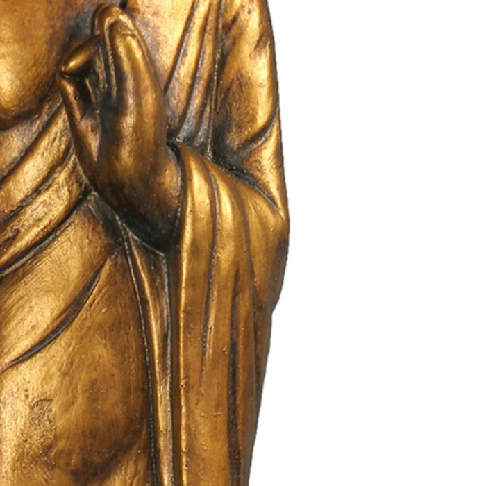 Standing Buddha Fiberstone Figurine with Vitarka Mudra, Distressed Gold