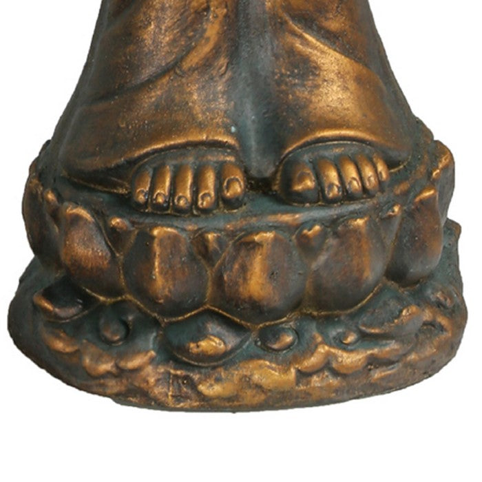 Standing Buddha Fiberstone Figurine with Vitarka Mudra, Distressed Gold