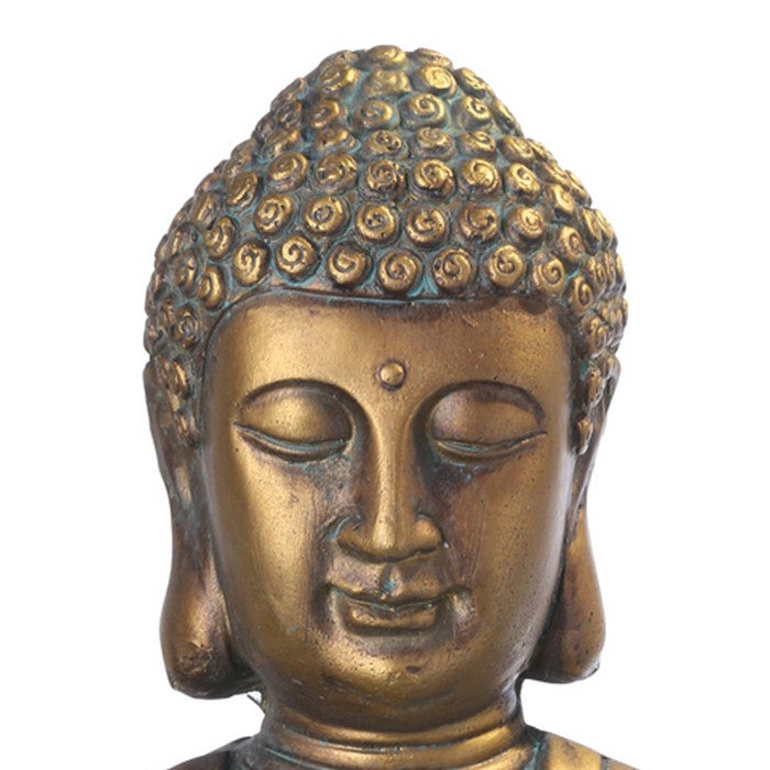 Fiberstone Meditating Buddha Figurine in Bhumisparsa Mudra, Distressed Gold