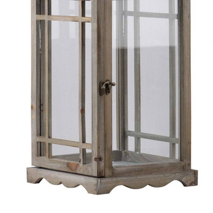 House Shaped Wooden Lantern with Glass Inset, Set of 2,  Brown and Gray