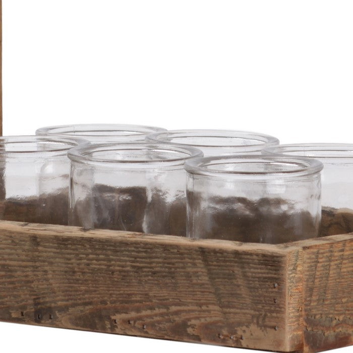 6 Pieces Round Glasses with Rectangular Planter Basket, Brown and Clear