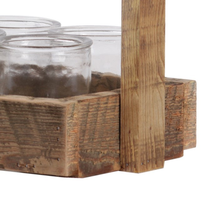 6 Pieces Round Glasses with Rectangular Planter Basket, Brown and Clear