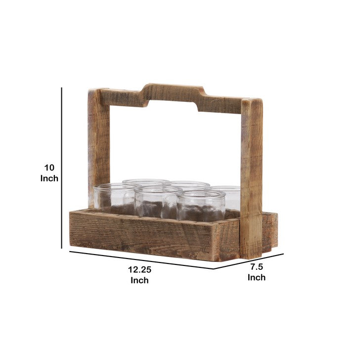 6 Pieces Round Glasses with Rectangular Planter Basket, Brown and Clear