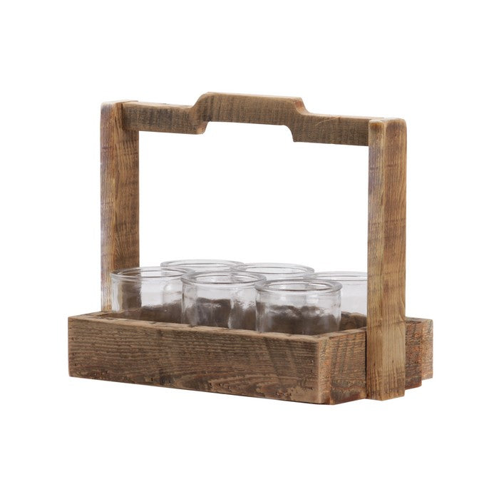 6 Pieces Round Glasses with Rectangular Planter Basket, Brown and Clear