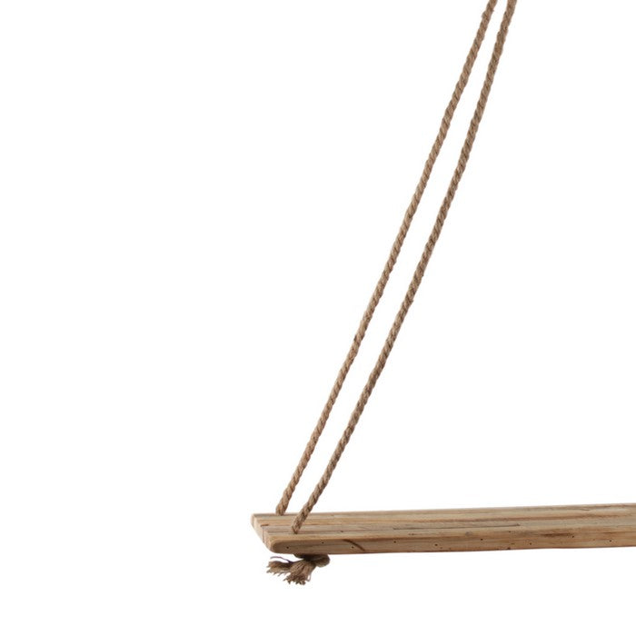 Rectangular Wooden Hanging Shelf with Curled Rope, Set of 2, Natural Brown
