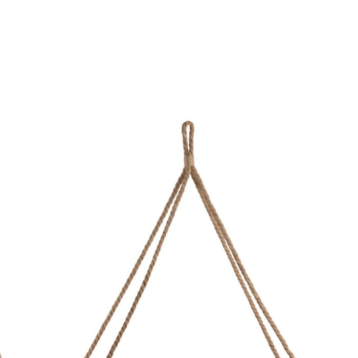 Rectangular Wooden Hanging Shelf with Curled Rope, Set of 2, Natural Brown