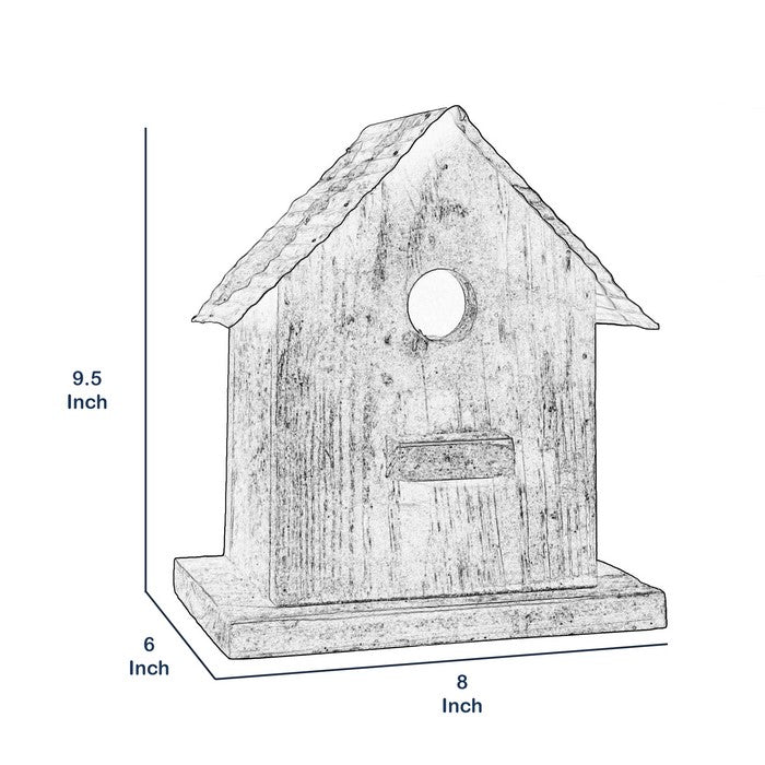 Corrugated Metal Top Wooden Bird House with Back Door, Brown and Gray