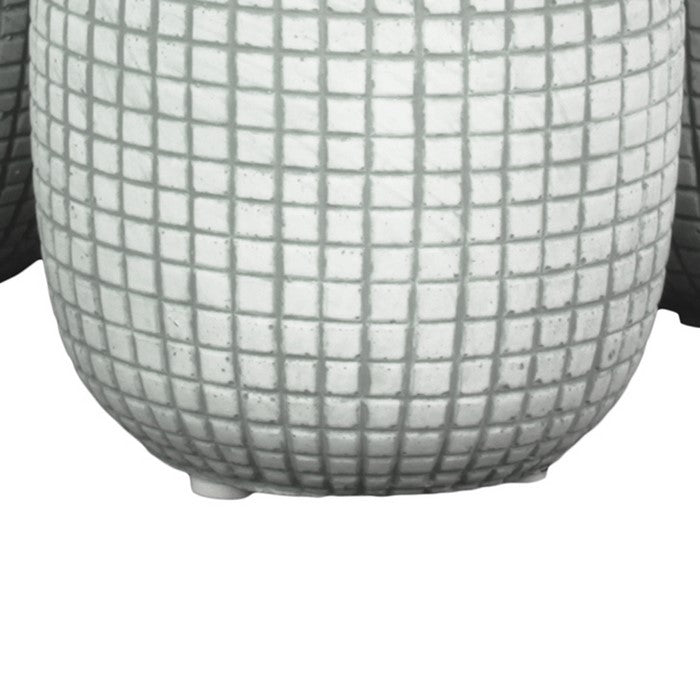 Round Cement Pot with Textured Square Lattice Engraving, Set of 3, Gray