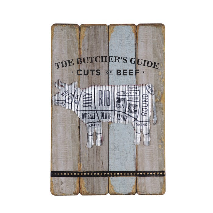 2 Piece Slated Plaques with Butchery and Barbeque Graphics, Brown and Black