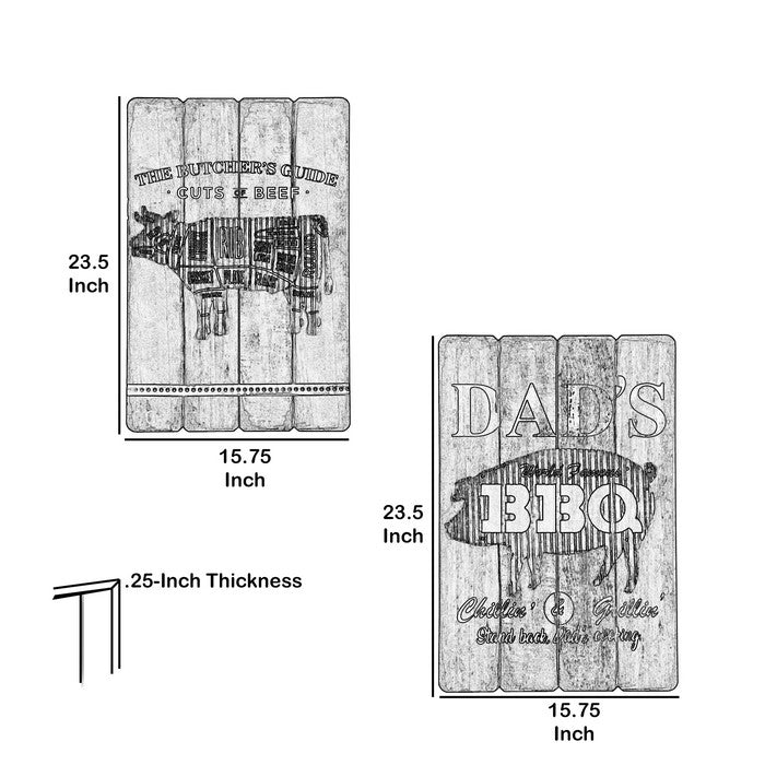2 Piece Slated Plaques with Butchery and Barbeque Graphics, Brown and Black