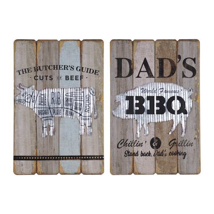 2 Piece Slated Plaques with Butchery and Barbeque Graphics, Brown and Black