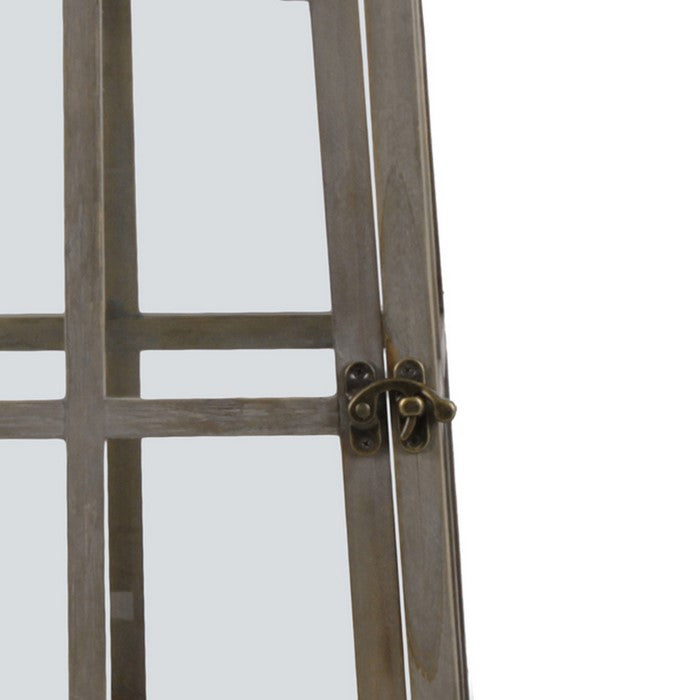 2 Piece Window Pane Design Wooden Lantern with Glass Insets,Brown and Clear