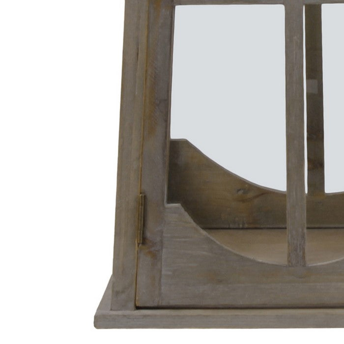 2 Piece Window Pane Design Wooden Lantern with Glass Insets,Brown and Clear