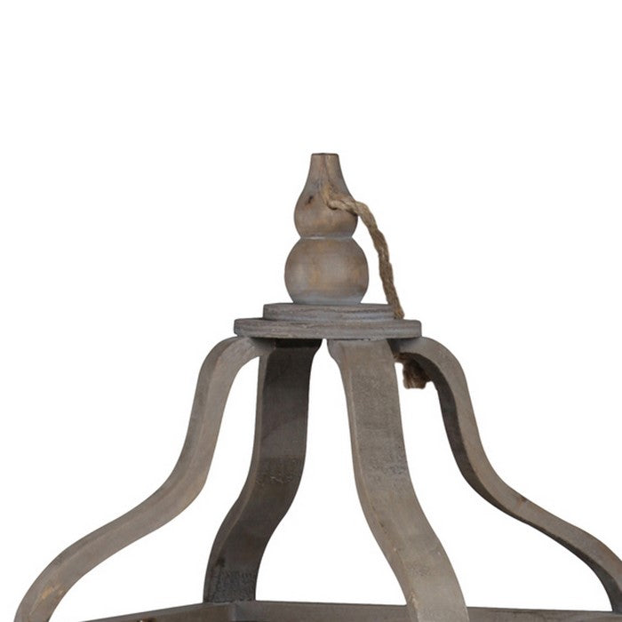 2 Piece Curved Ribbon Open Top Lantern with Window Pane Design, Brown