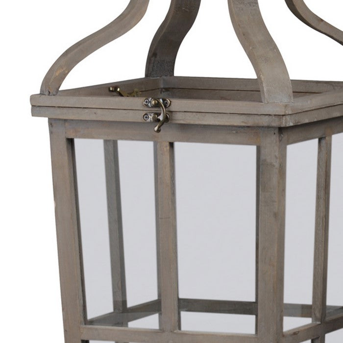 2 Piece Curved Ribbon Open Top Lantern with Window Pane Design, Brown