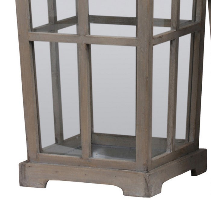 2 Piece Curved Ribbon Open Top Lantern with Window Pane Design, Brown