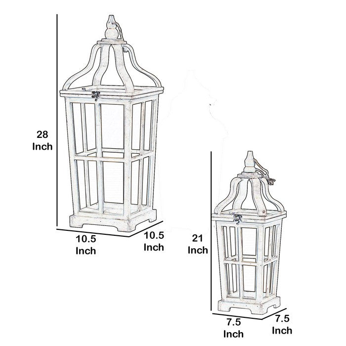 2 Piece Curved Ribbon Open Top Lantern with Window Pane Design, Brown