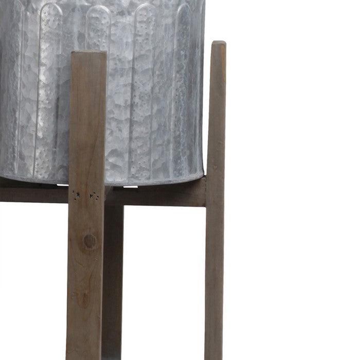 3 Piece Round Vented Design Metal Planters with Copper Rim, Gray and Brown